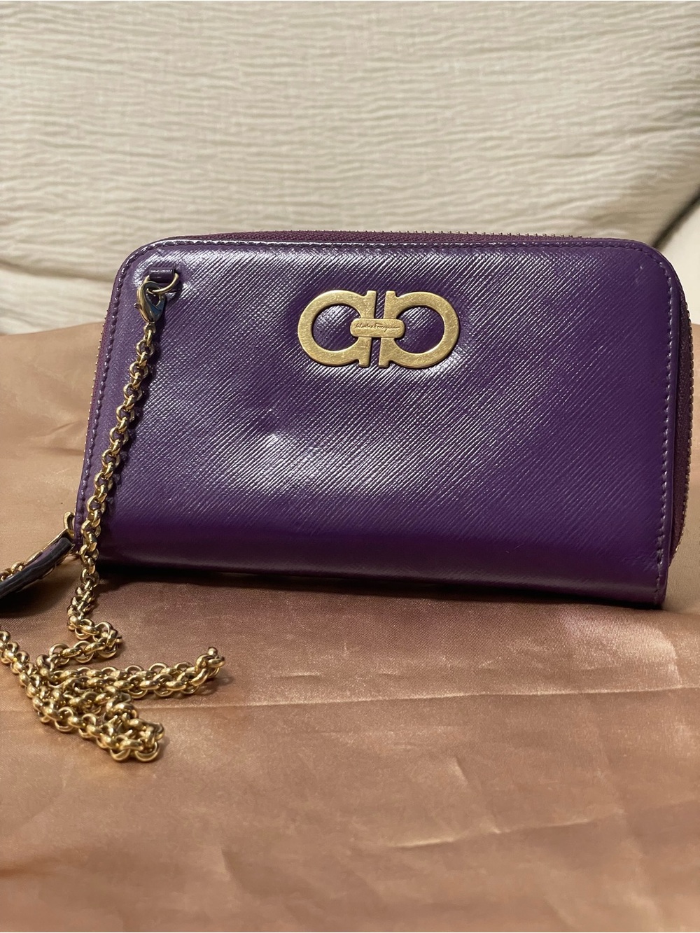Salvatore Ferragamo Purple Gancini Leather Shoulder Bag Wallet